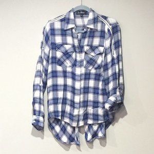 Sam Edelman Blue Plaid Cold-Shoulder Button-Down